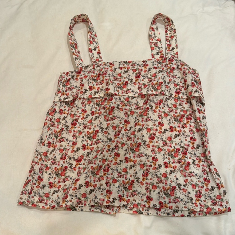 Sezane Floral Print Top - Crean with Red floral